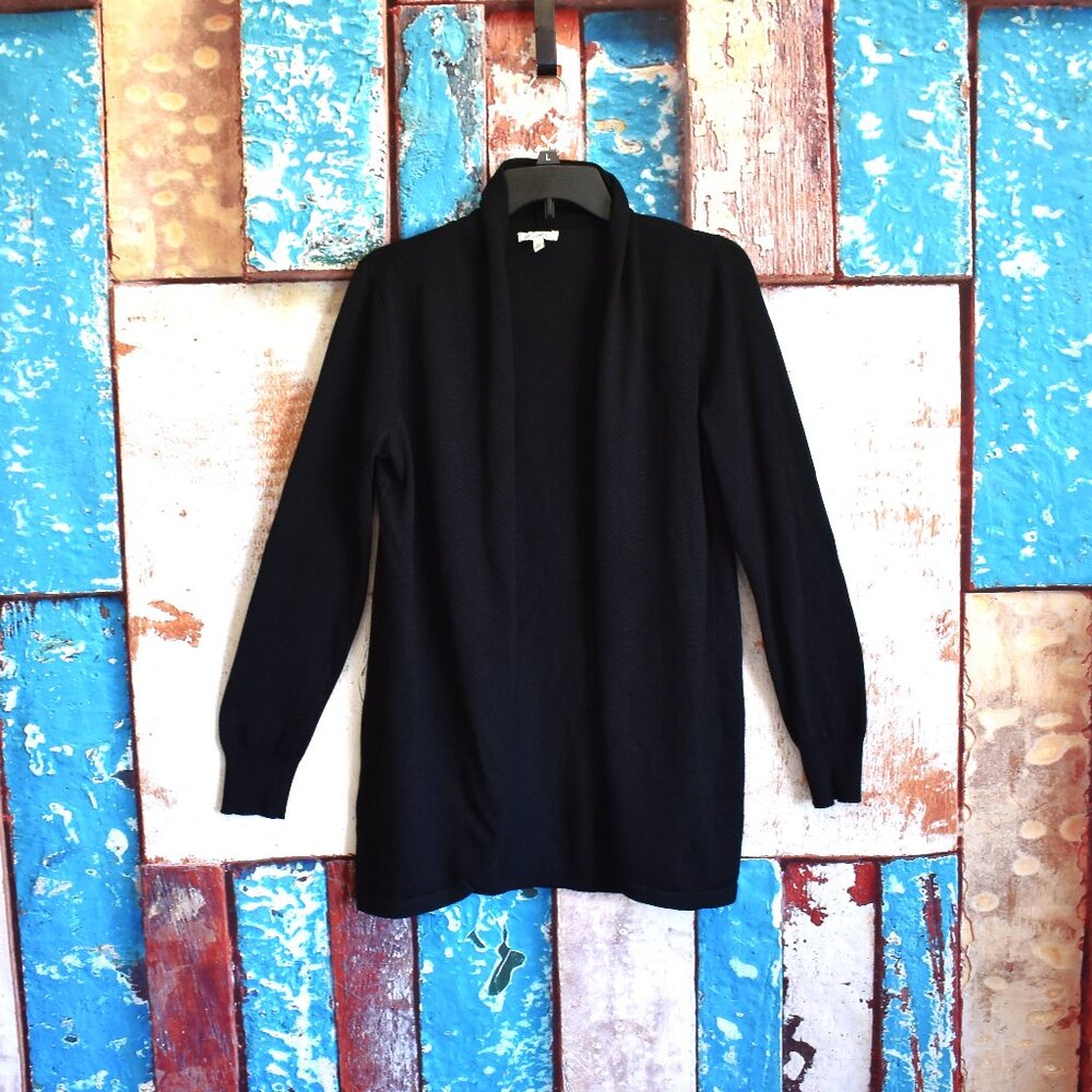 Women's Ella Moss Karla Cardigan Waterfall Sweater Open Front Knit SMALL Black